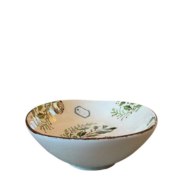 Papart Handpainted Turkish Serving Bowl 14x9 Ceramic Holiday Pinecone Holly NEW - Picture 11 of 15